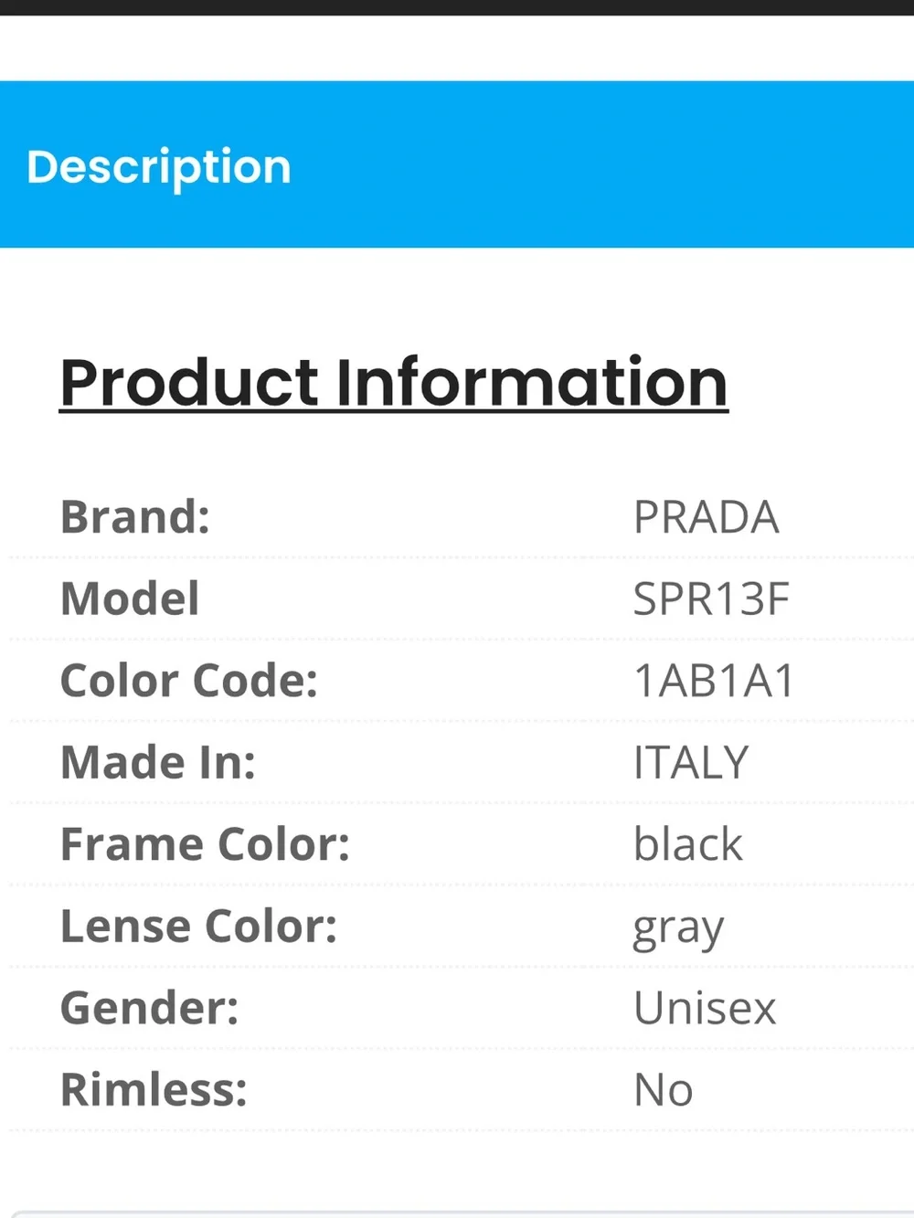 Prada  Black unisex  Sunglasses